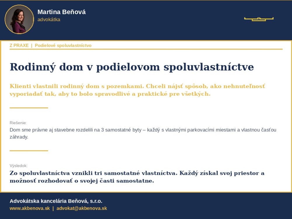 Príklad z praxe - rodinný dom v podielovom spoluvlastníctve