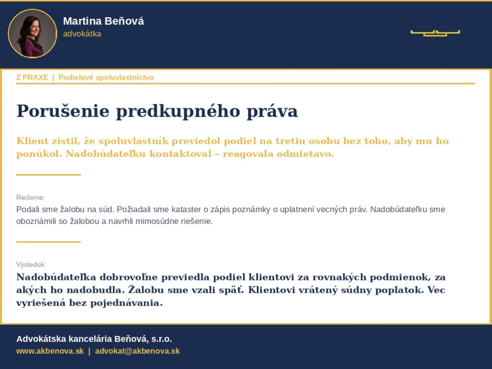Príklad z praxe - porušenie predkupného práva
