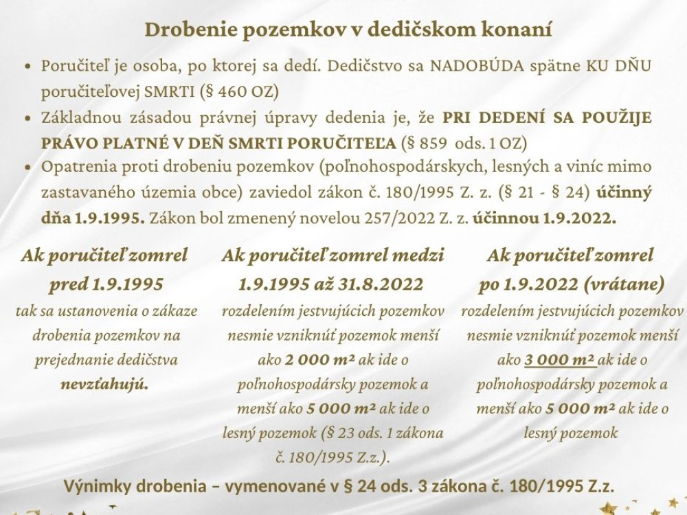 Drobenie pozemkov v dedičskom konaní