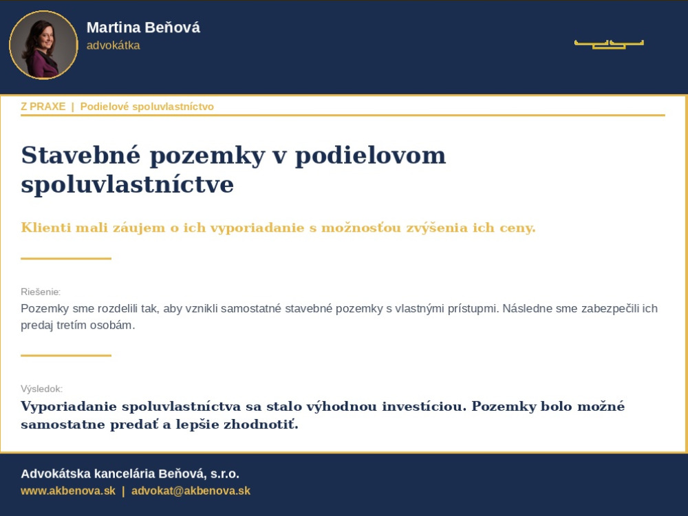 Príklad z praxe -  stavebný pozemok v podielovom spoluvlastníctve